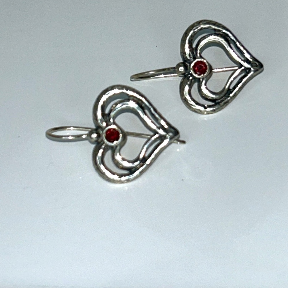 Passage to Israel Sterling Silver Modern Heart Red Garnet Designer Earrings Boho